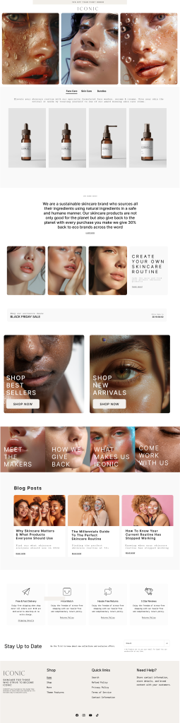 clean and minimal modern website design for skincare brand