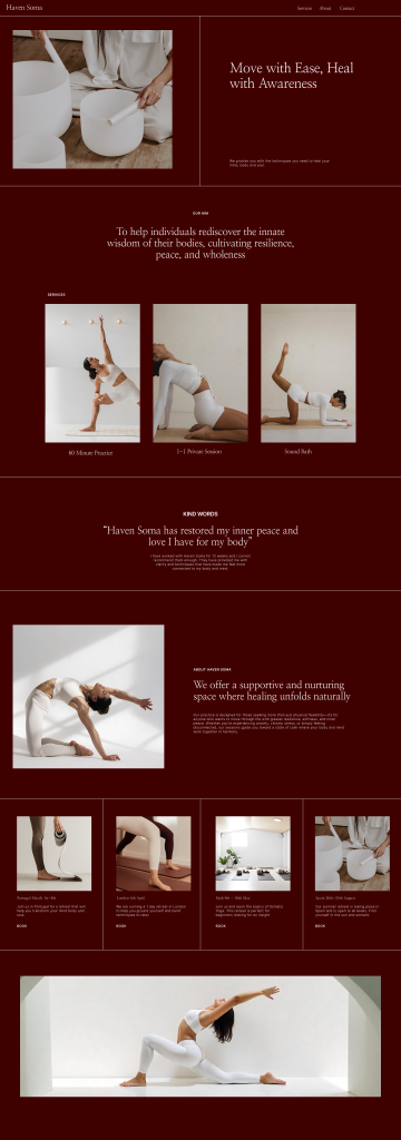 burgandy color drenched website for somatic studio