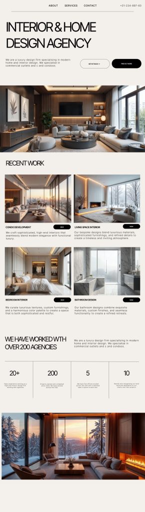 Clean line website design for interior design firm