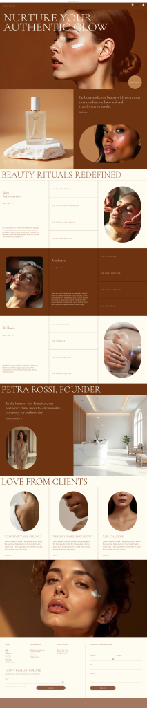 brown and beige modern website design for skincare brand